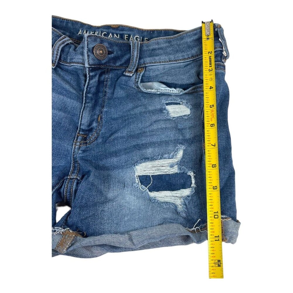American Eagle Shorts Next Level Stretch 4 Distressed High Rise Denim Med Wash - Picture 6 of 7